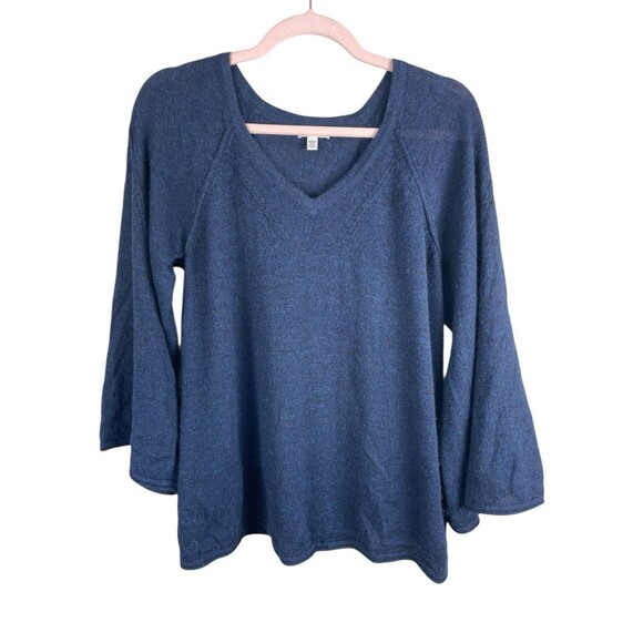 GARNET HILL 100% Baby Alpaca V Neck Bell Sleeve Roll Hem Pullover Sweater Medium - Picture 2 of 11